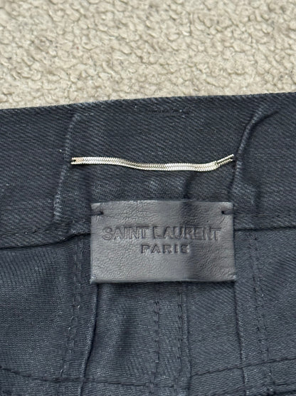 FW15 Saint Laurent by Hedi Slimane Waxed Knee Slit D02 Denim Jeans