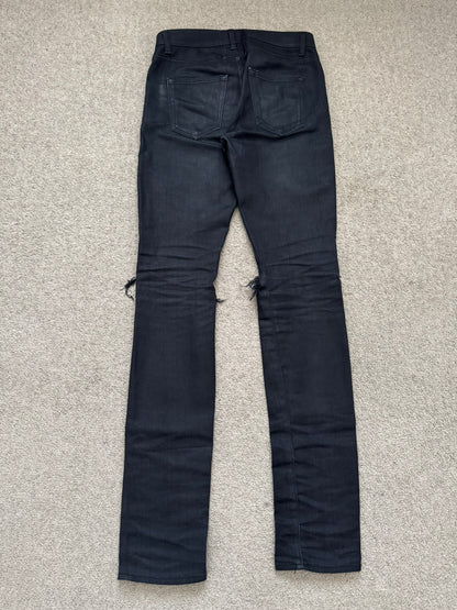FW15 Saint Laurent by Hedi Slimane Waxed Knee Slit D02 Denim Jeans