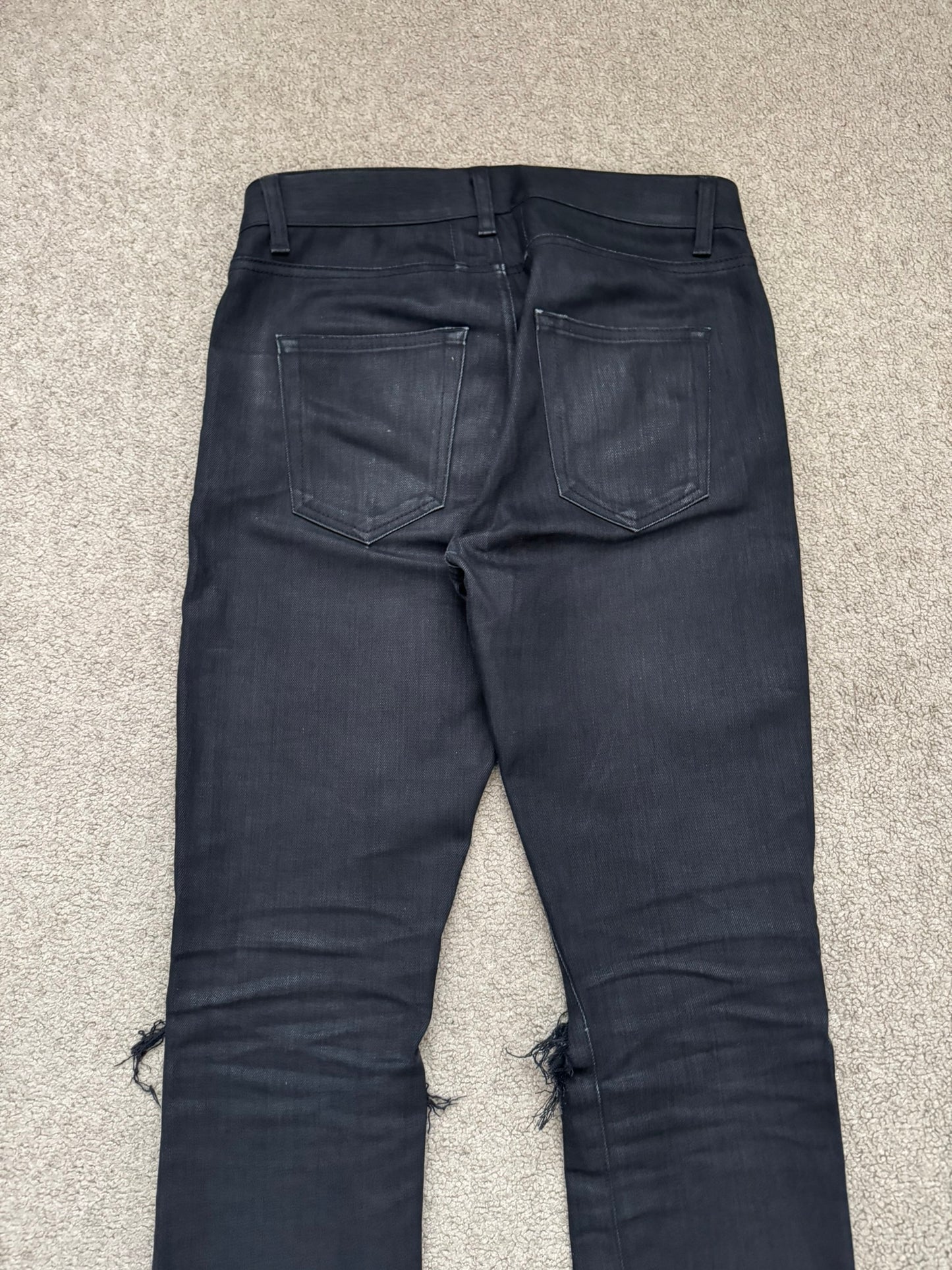 FW15 Saint Laurent by Hedi Slimane Waxed Knee Slit D02 Denim Jeans