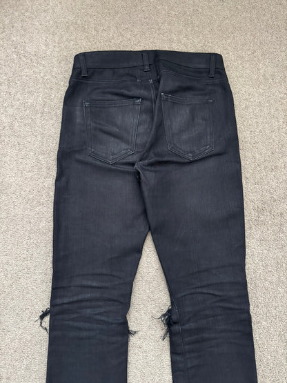 FW15 Saint Laurent by Hedi Slimane Waxed Knee Slit D02 Denim Jeans