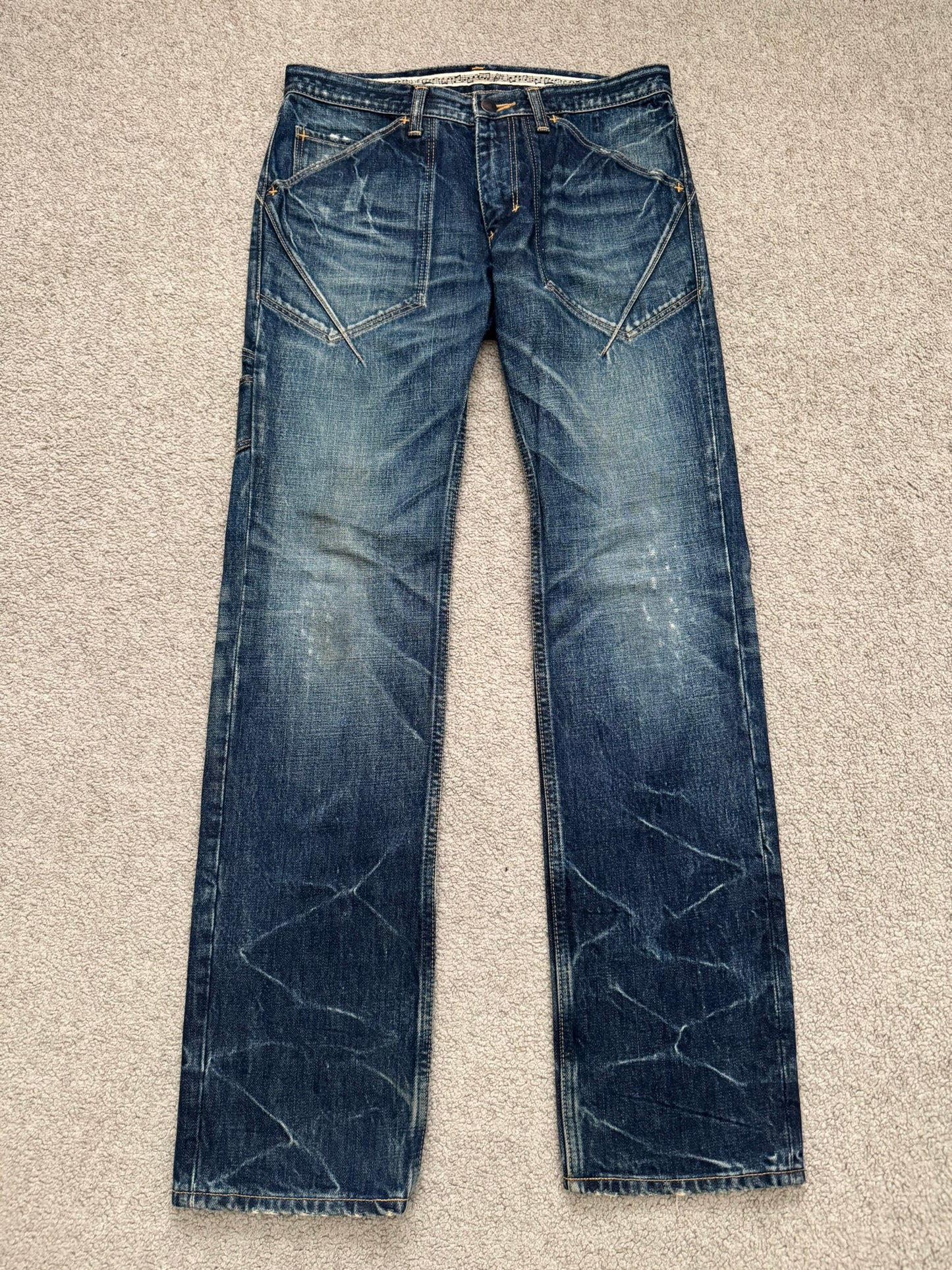 SS07 Number (N)ine Crying Heart Pain Carpenter Honeycomb Denim Jeans