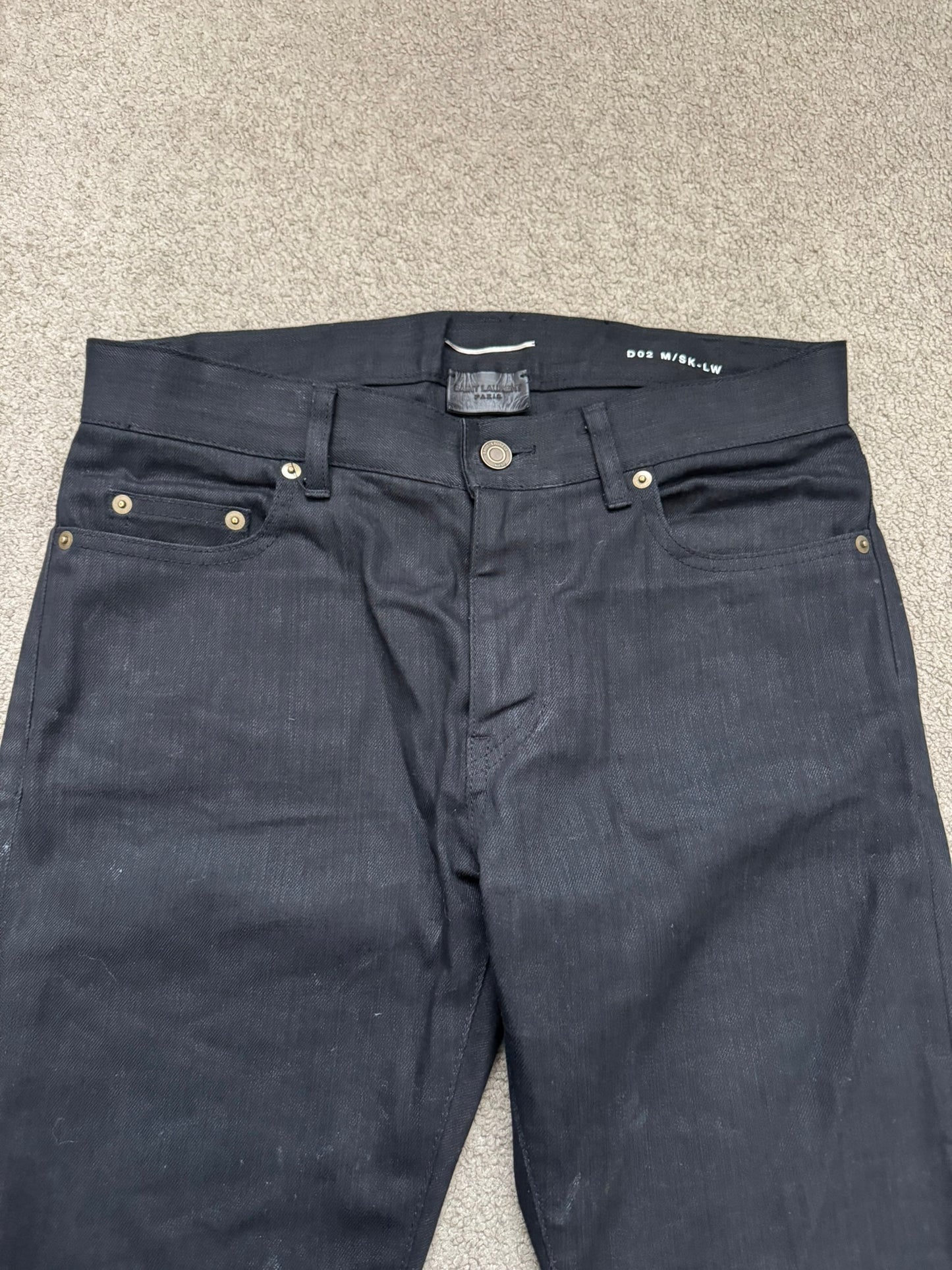 SS15 Saint Laurent by Hedi Slimane Black Waxed D02 Denim Jeans