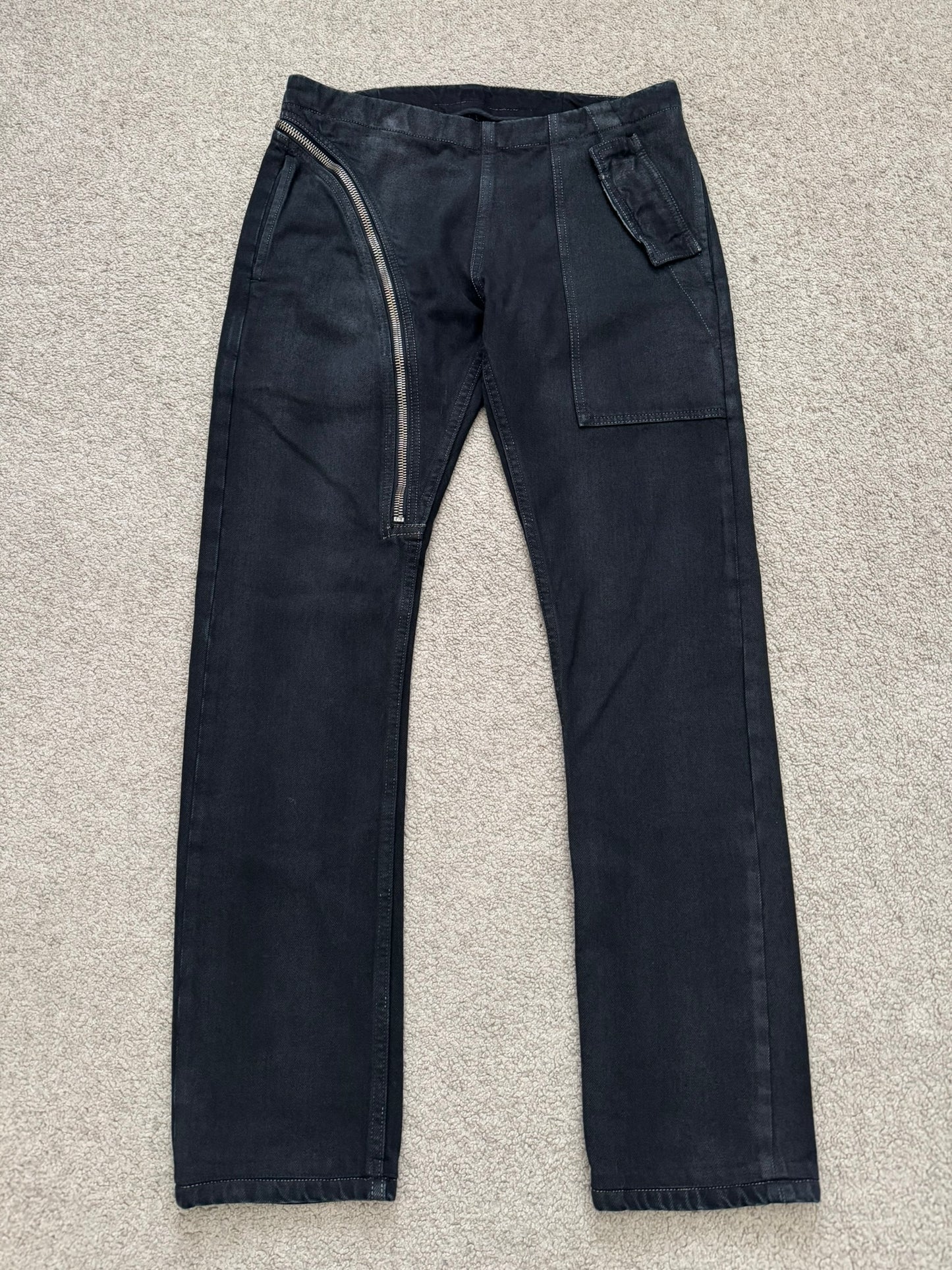 FW15 Rick Owens DRKSHDW Black Matte Waxed Aircut Denim Jeans