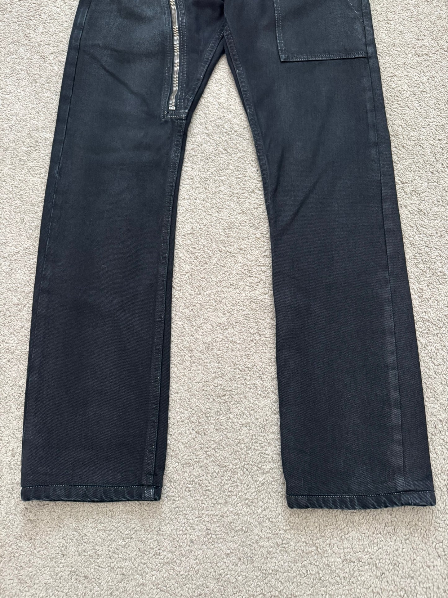 FW15 Rick Owens DRKSHDW Black Matte Waxed Aircut Denim Jeans
