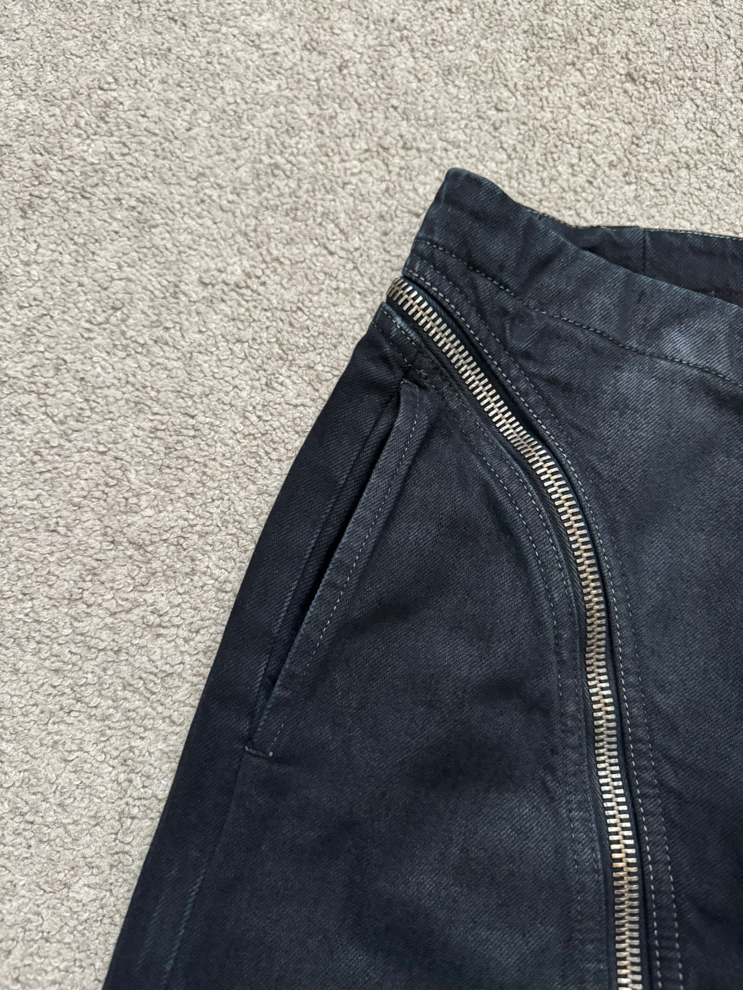 FW15 Rick Owens DRKSHDW Black Matte Waxed Aircut Denim Jeans