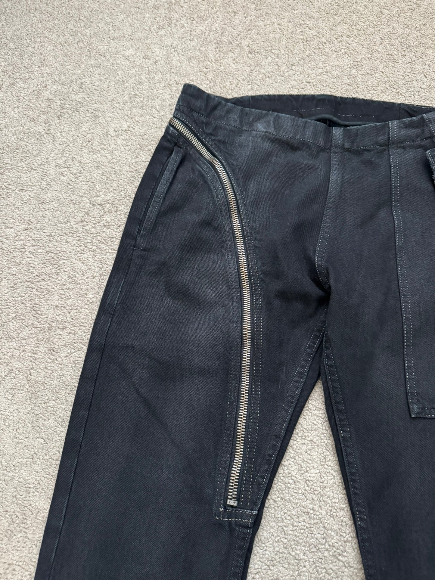 FW15 Rick Owens DRKSHDW Black Matte Waxed Aircut Denim Jeans