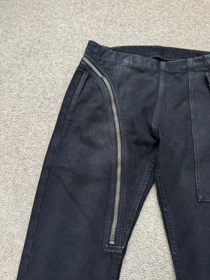 FW15 Rick Owens DRKSHDW Black Matte Waxed Aircut Denim Jeans