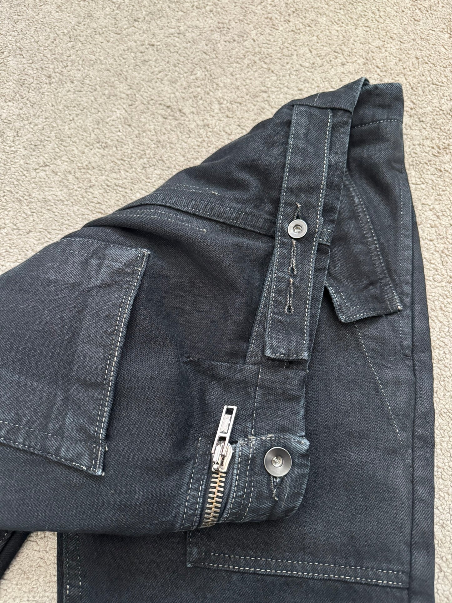 FW15 Rick Owens DRKSHDW Black Matte Waxed Aircut Denim Jeans