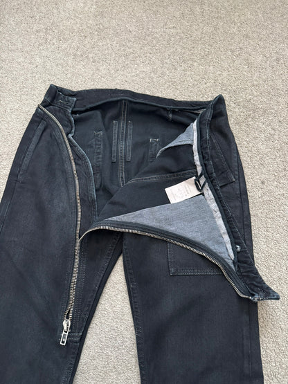 FW15 Rick Owens DRKSHDW Black Matte Waxed Aircut Denim Jeans