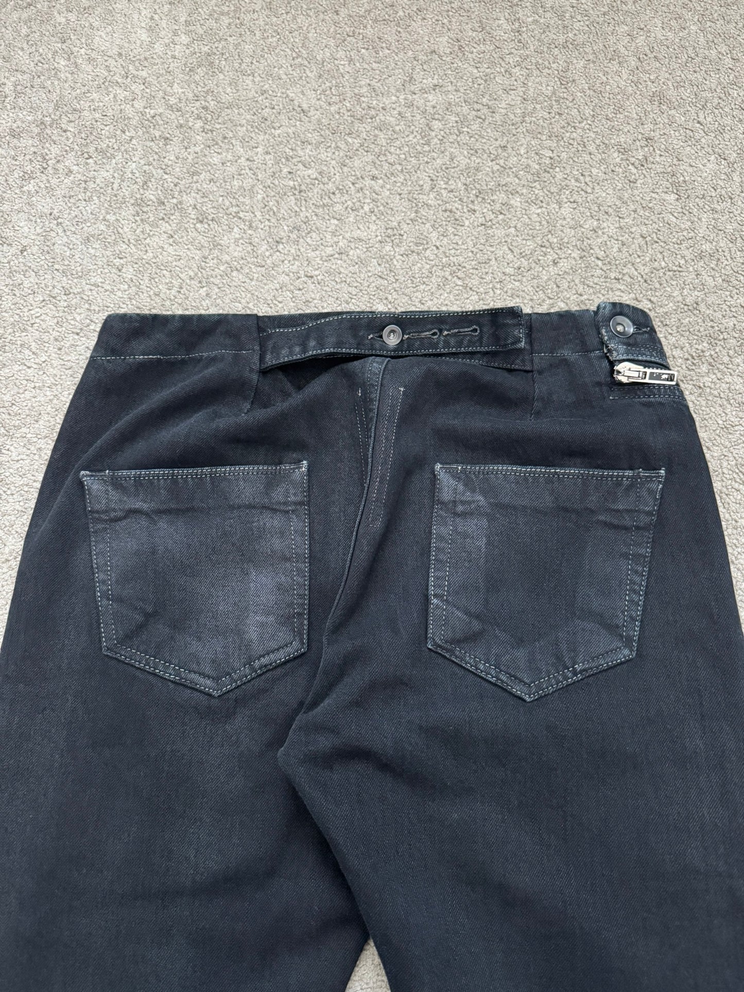 FW15 Rick Owens DRKSHDW Black Matte Waxed Aircut Denim Jeans