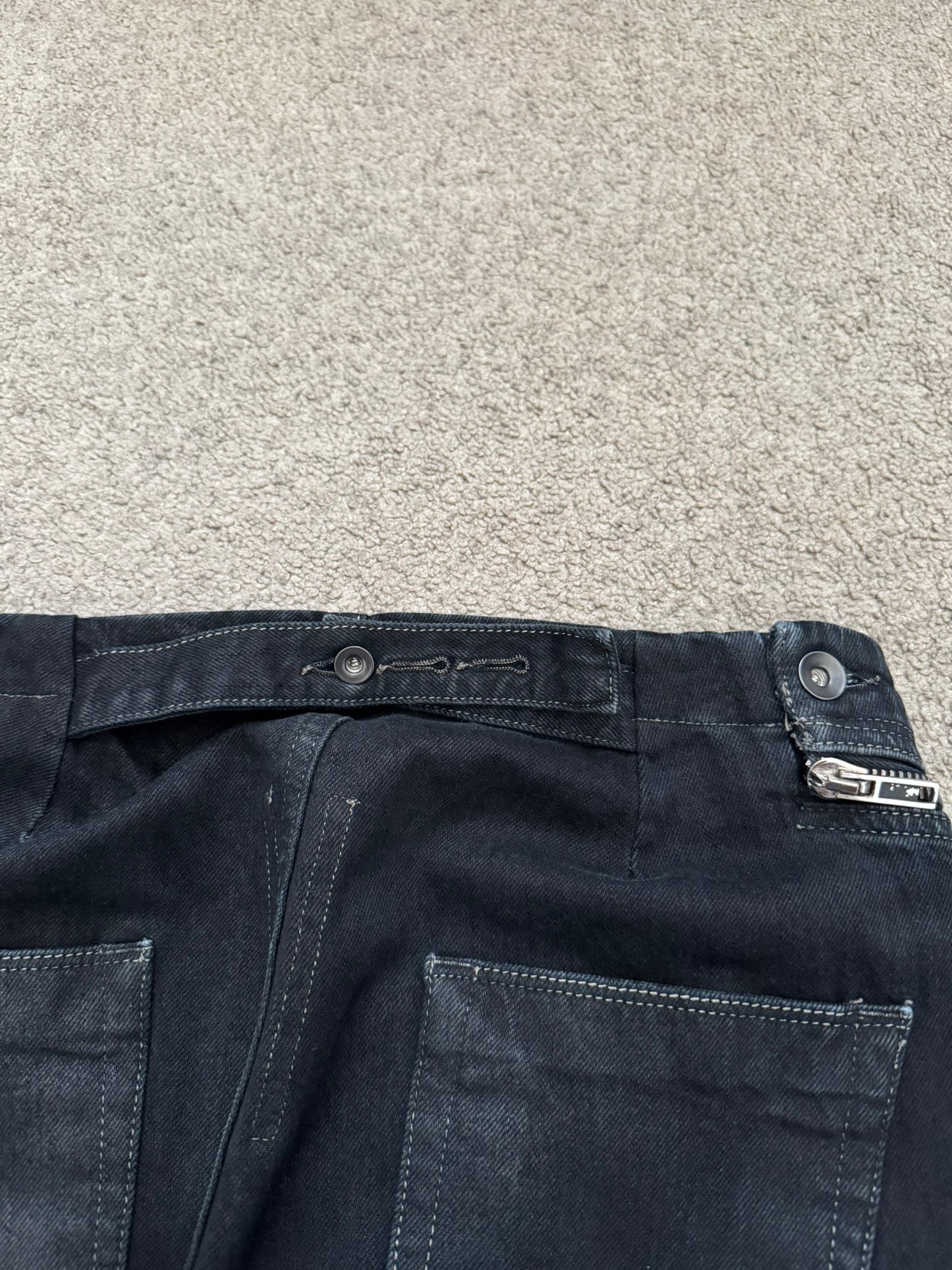 FW15 Rick Owens DRKSHDW Black Matte Waxed Aircut Denim Jeans