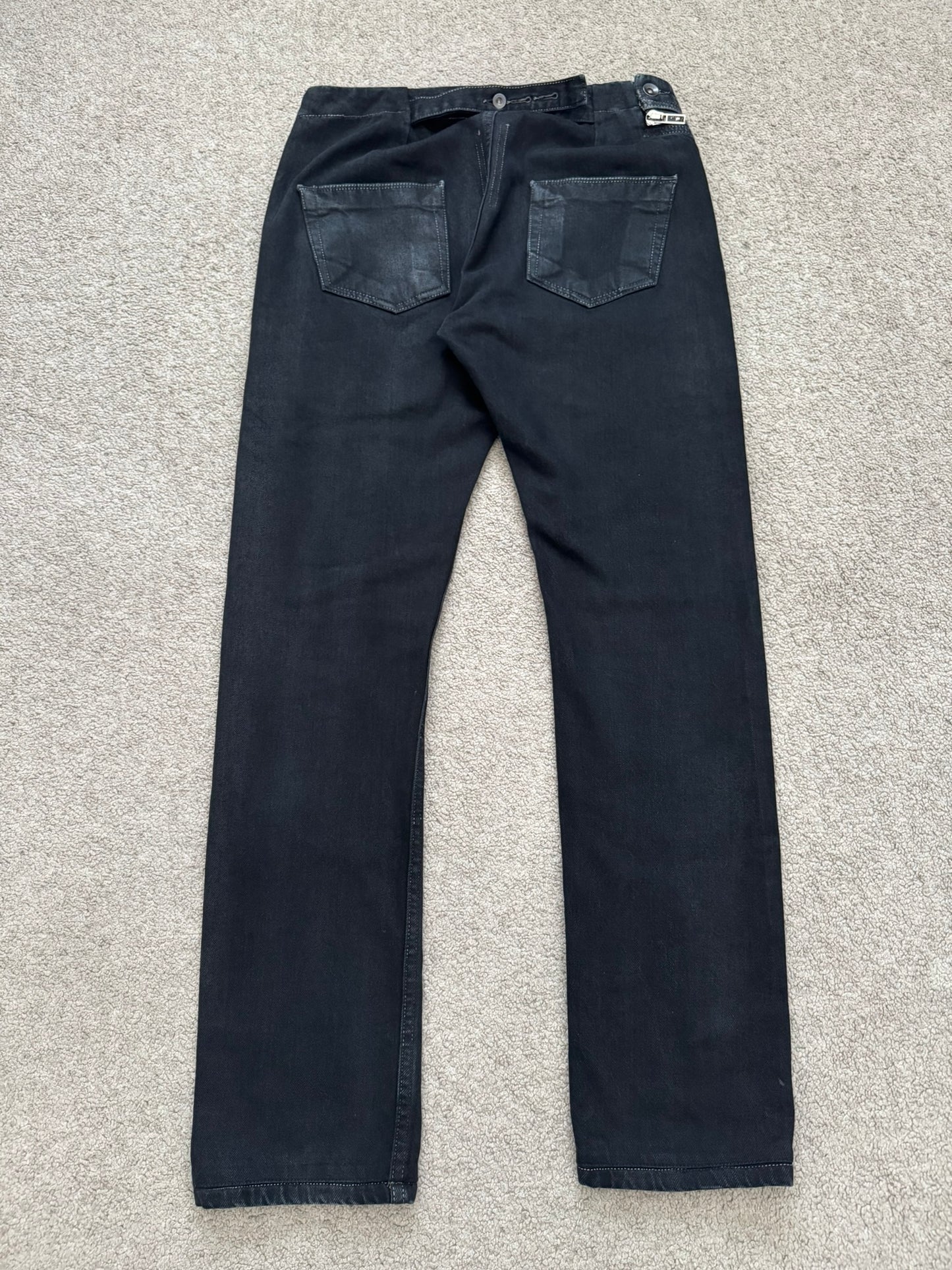 FW15 Rick Owens DRKSHDW Black Matte Waxed Aircut Denim Jeans