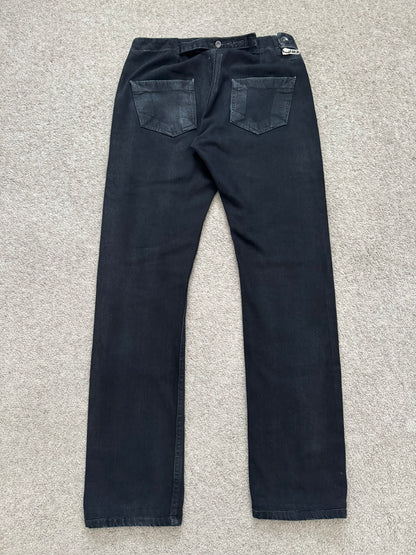 FW15 Rick Owens DRKSHDW Black Matte Waxed Aircut Denim Jeans