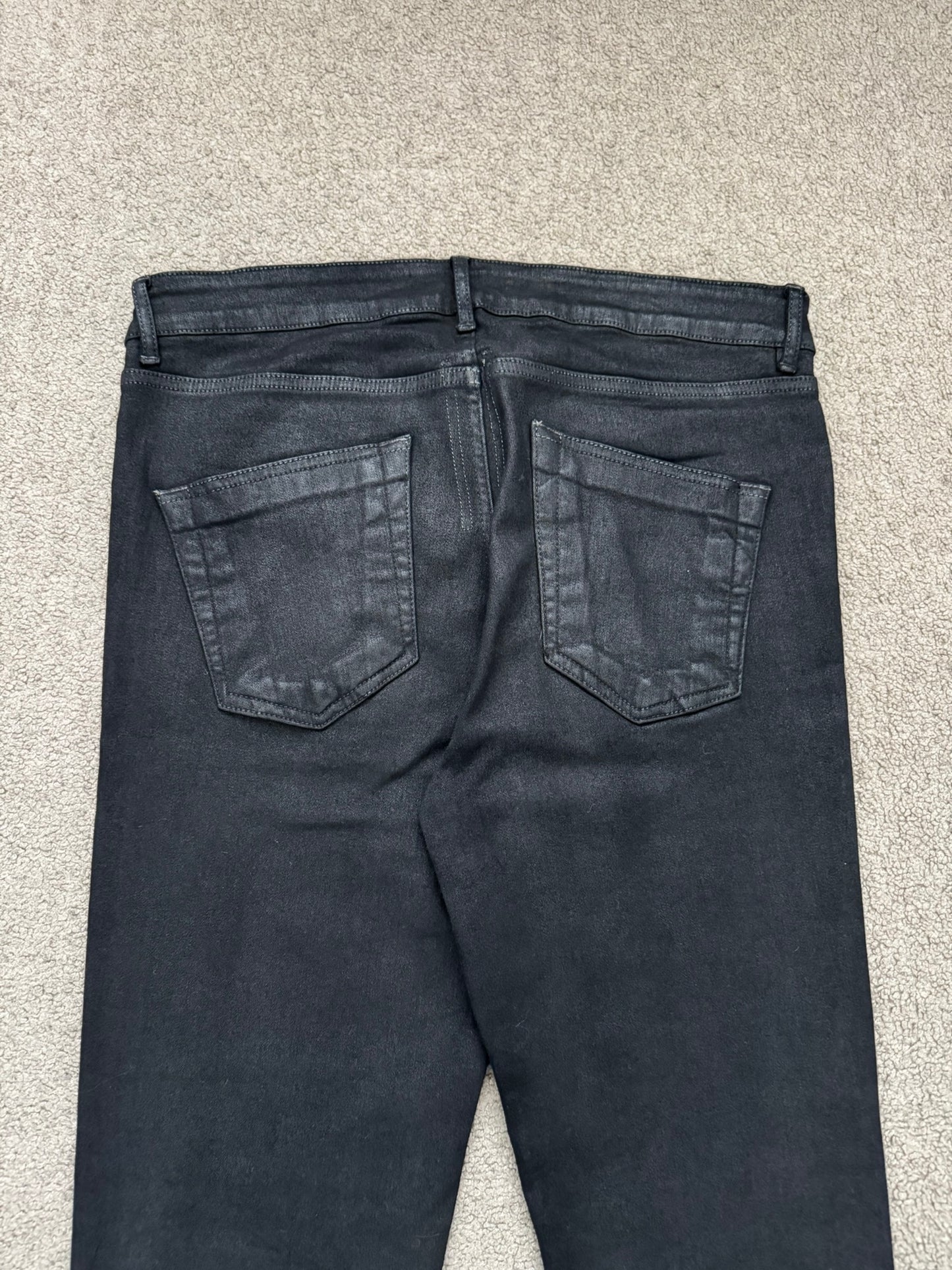 FW19 Rick Owens DRKSHDW Black Waxed Tyrone Cut Denim Jeans