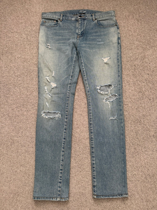 FW17 Saint Laurent Paris Crash Distressed D02 Denim Jeans