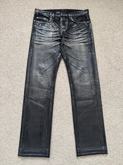 AW03 Dior Homme by Hedi Slimane “Luster” Black Waxed Clawmark Denim Jeans