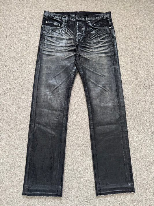 AW03 Dior Homme by Hedi Slimane “Luster” Black Waxed Clawmark Denim Jeans