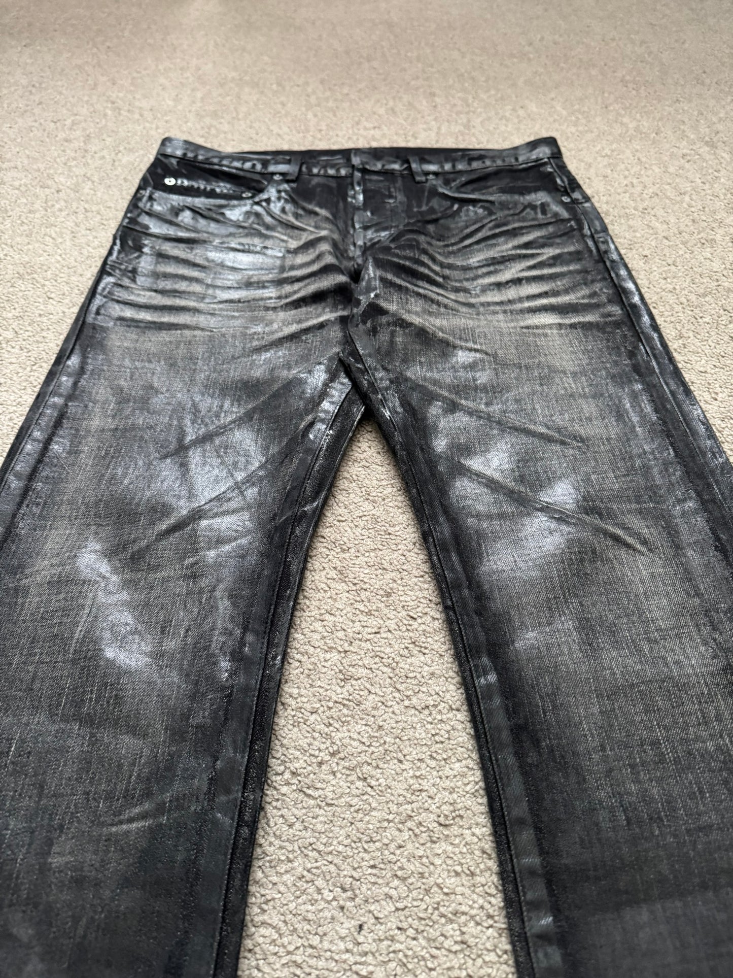 AW03 Dior Homme by Hedi Slimane “Luster” Black Waxed Clawmark Denim Jeans