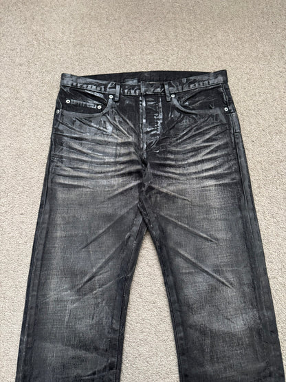 AW03 Dior Homme by Hedi Slimane “Luster” Black Waxed Clawmark Denim Jeans