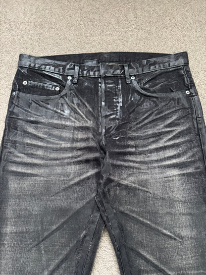 AW03 Dior Homme by Hedi Slimane “Luster” Black Waxed Clawmark Denim Jeans