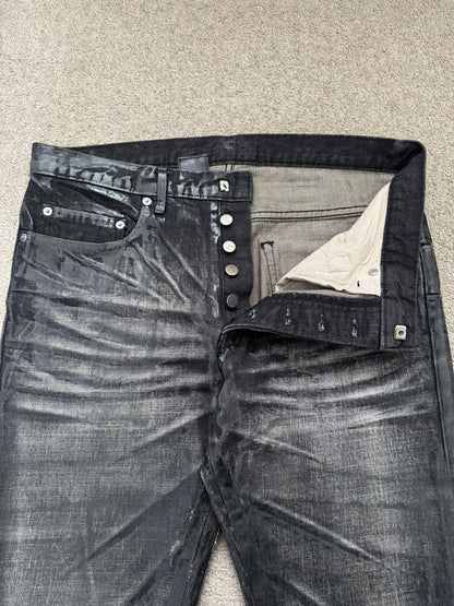 AW03 Dior Homme by Hedi Slimane “Luster” Black Waxed Clawmark Denim Jeans
