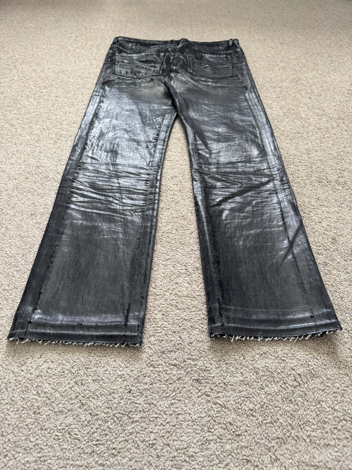 AW03 Dior Homme by Hedi Slimane “Luster” Black Waxed Clawmark Denim Jeans