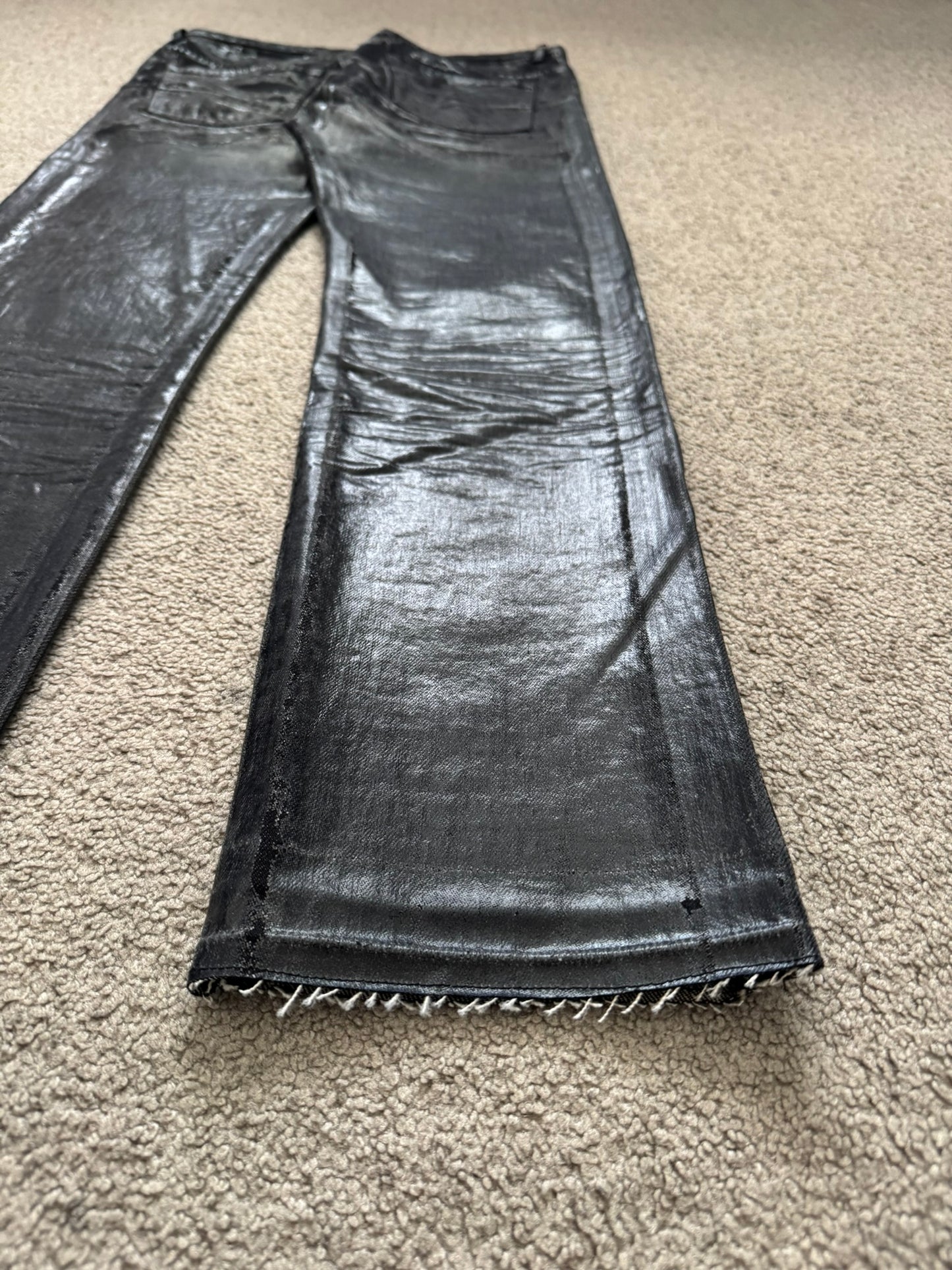 AW03 Dior Homme by Hedi Slimane “Luster” Black Waxed Clawmark Denim Jeans