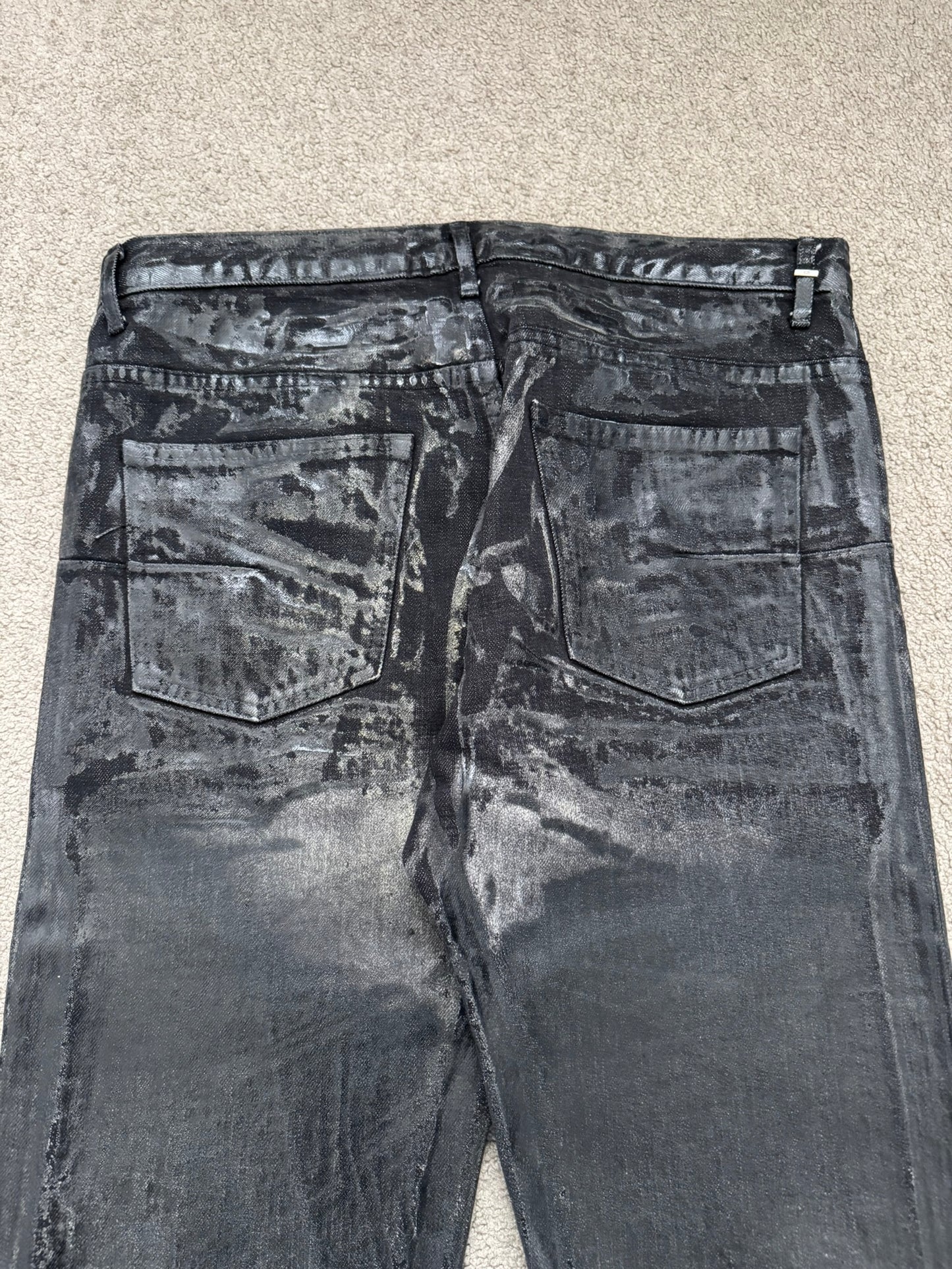 AW03 Dior Homme by Hedi Slimane “Luster” Black Waxed Clawmark Denim Jeans