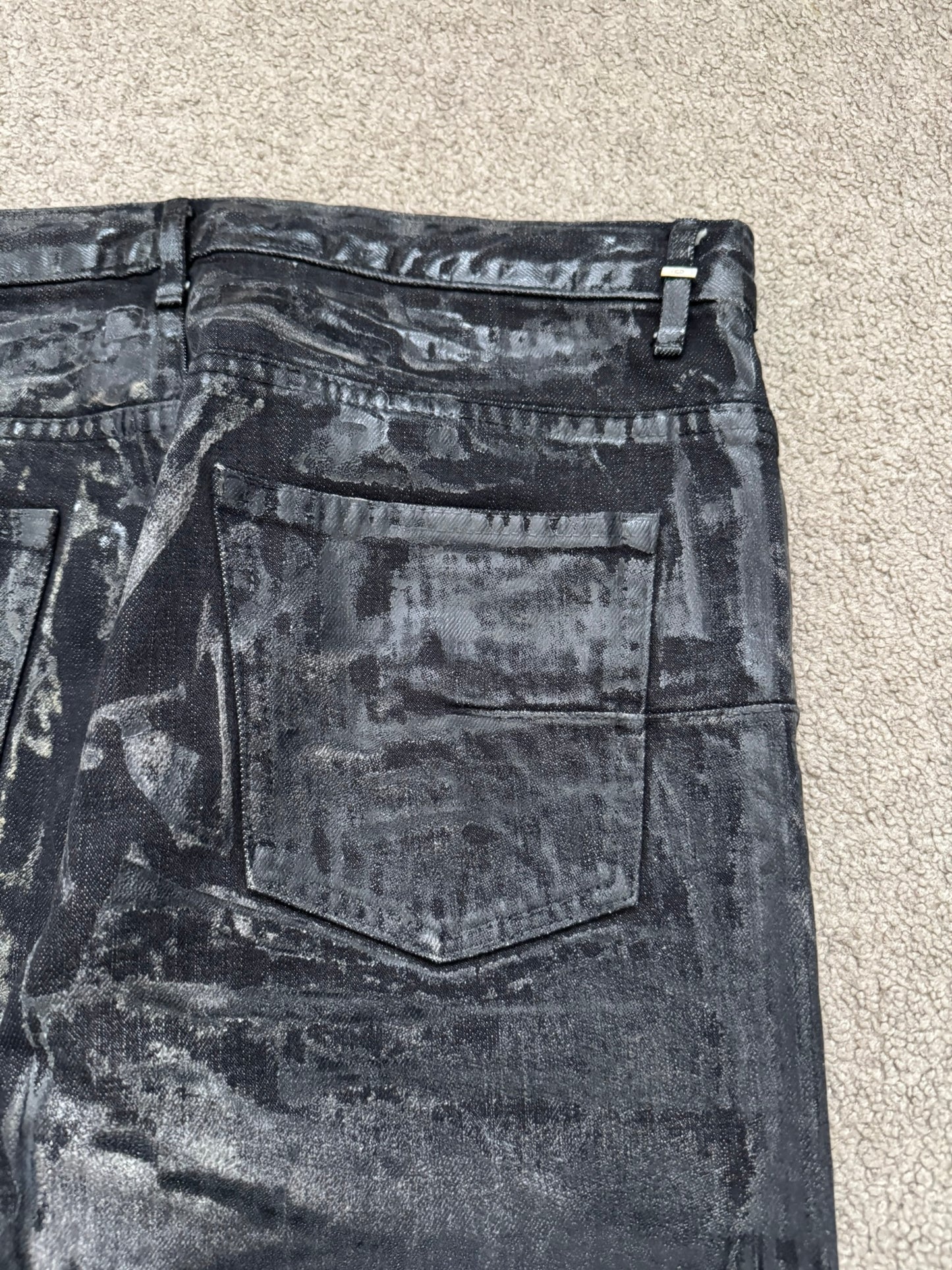 AW03 Dior Homme by Hedi Slimane “Luster” Black Waxed Clawmark Denim Jeans