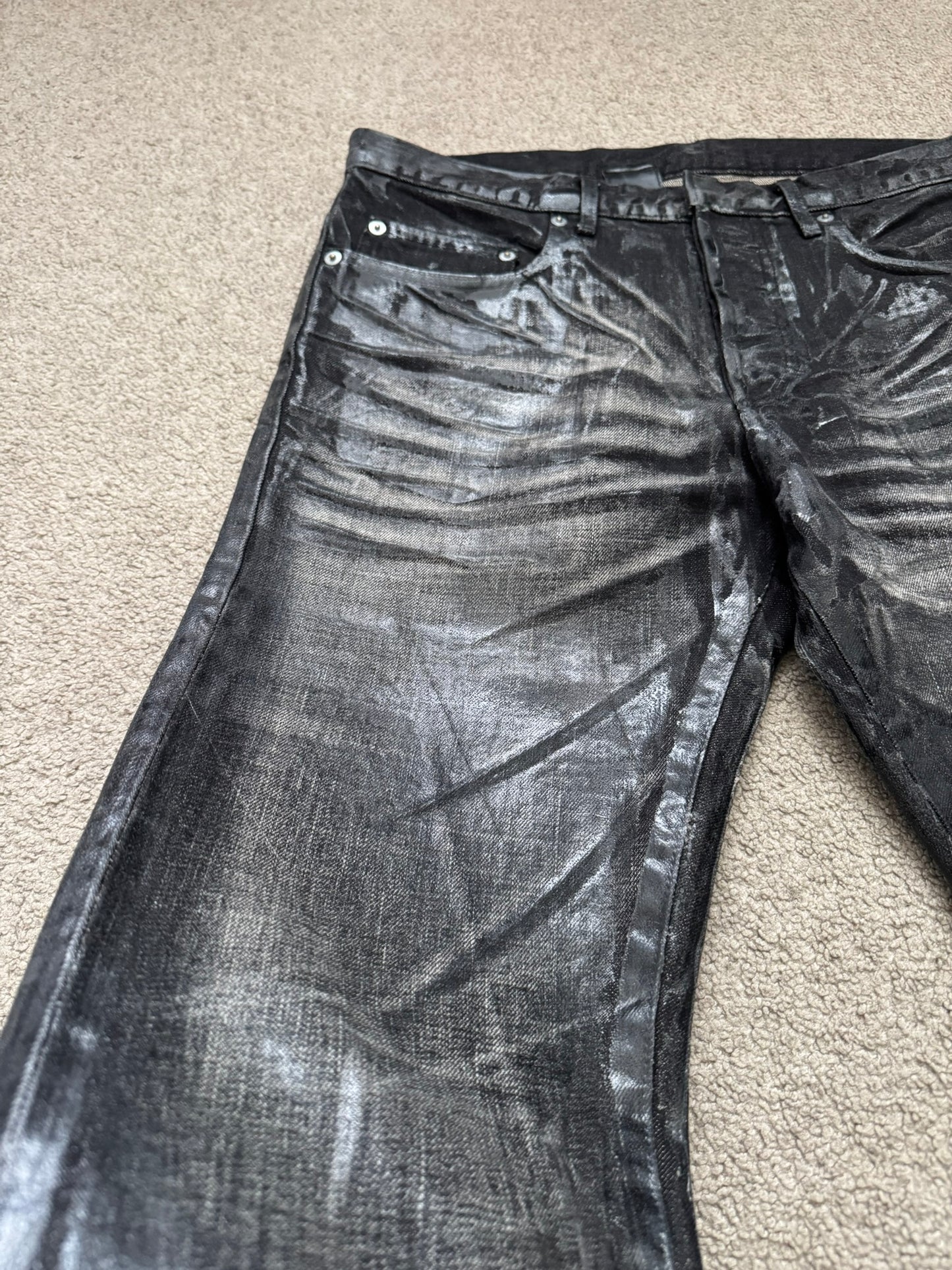 AW03 Dior Homme by Hedi Slimane “Luster” Black Waxed Clawmark Denim Jeans