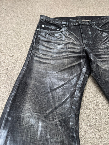 AW03 Dior Homme by Hedi Slimane “Luster” Black Waxed Clawmark Denim Jeans