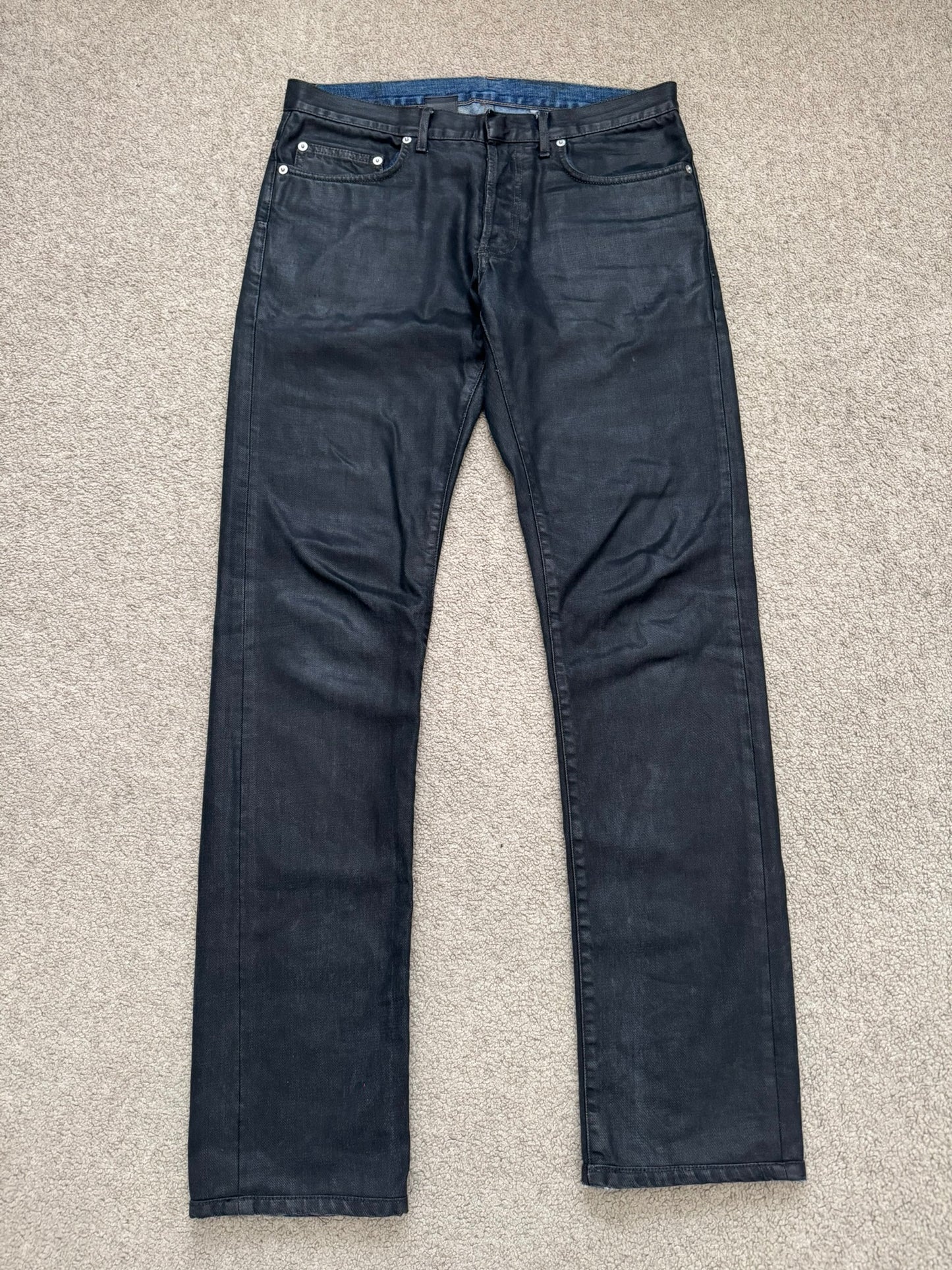FW14 Dior Homme by Kris Van Assche Black Waxed Blue Denim Jeans
