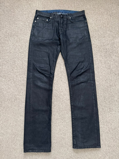 FW14 Dior Homme by Kris Van Assche Black Waxed Blue Denim Jeans