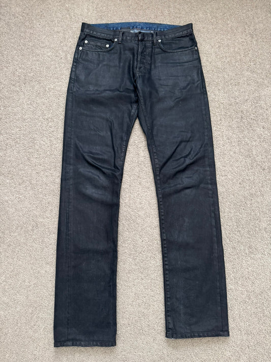 FW14 Dior Homme by Kris Van Assche Black Waxed Blue Denim Jeans