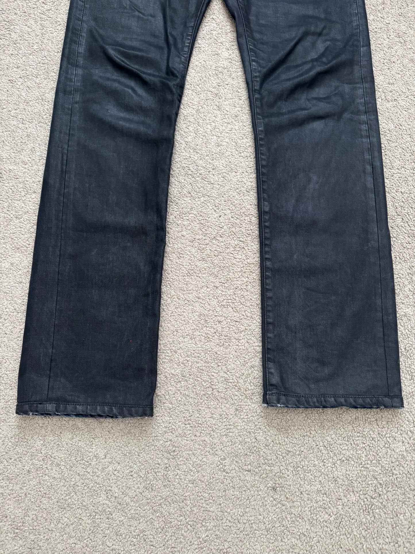 FW14 Dior Homme by Kris Van Assche Black Waxed Blue Denim Jeans