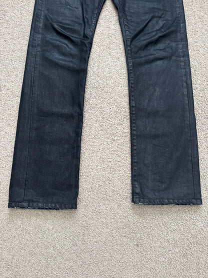 FW14 Dior Homme by Kris Van Assche Black Waxed Blue Denim Jeans