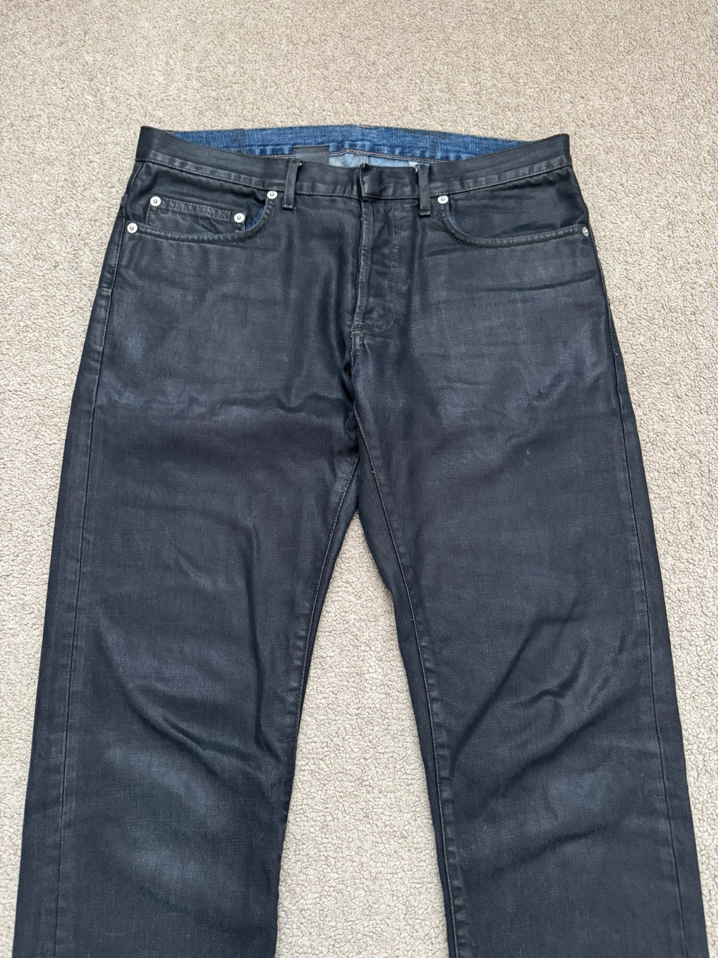 FW14 Dior Homme by Kris Van Assche Black Waxed Blue Denim Jeans
