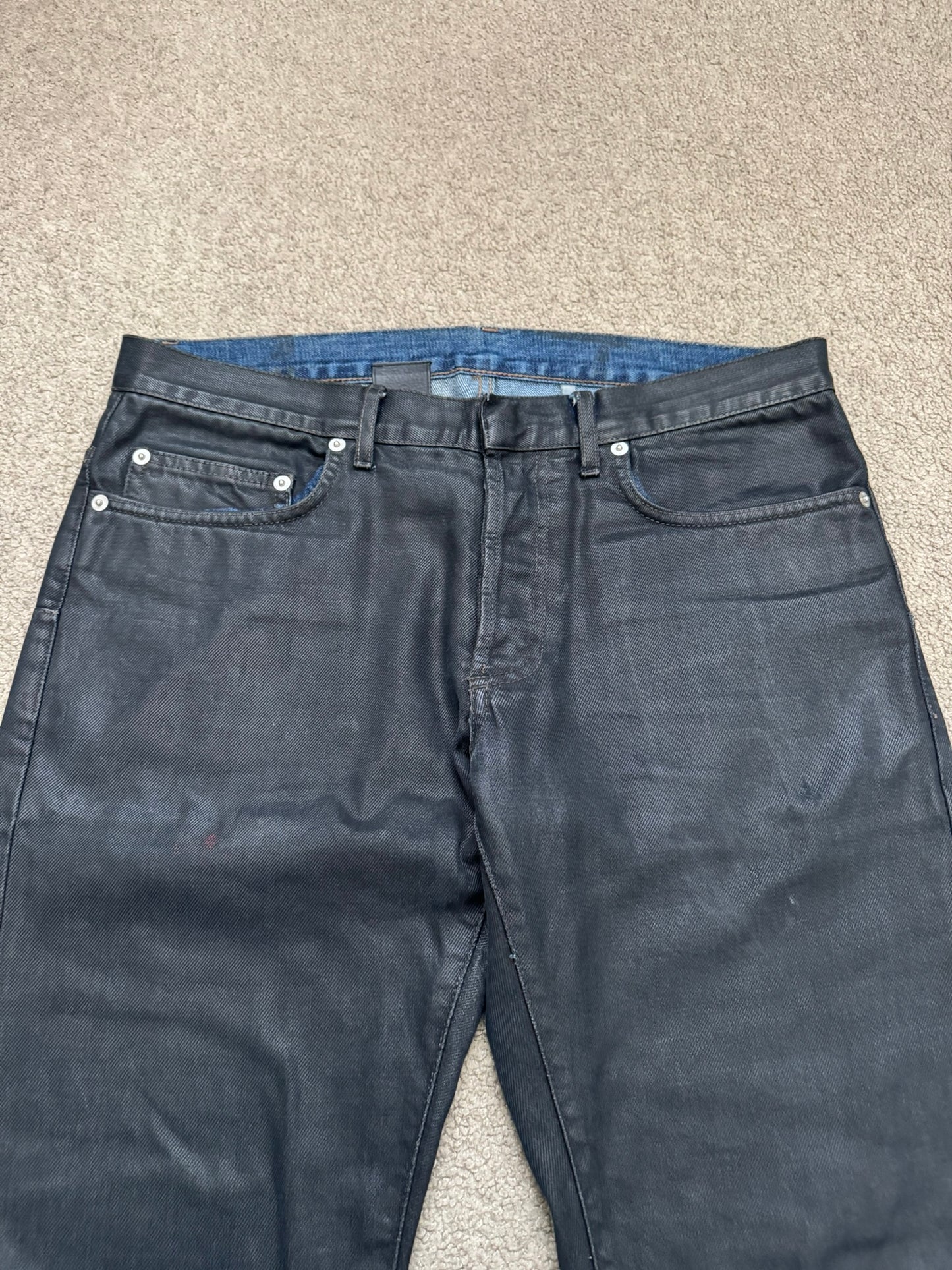 FW14 Dior Homme by Kris Van Assche Black Waxed Blue Denim Jeans