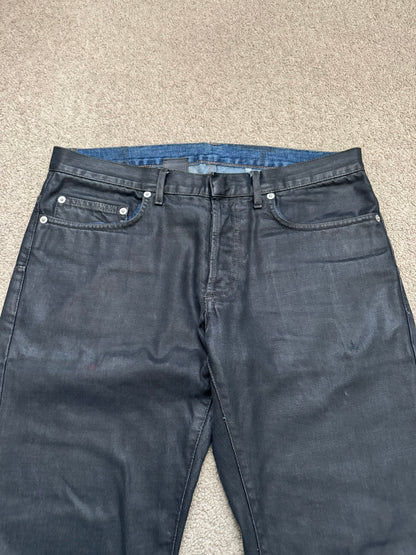 FW14 Dior Homme by Kris Van Assche Black Waxed Blue Denim Jeans