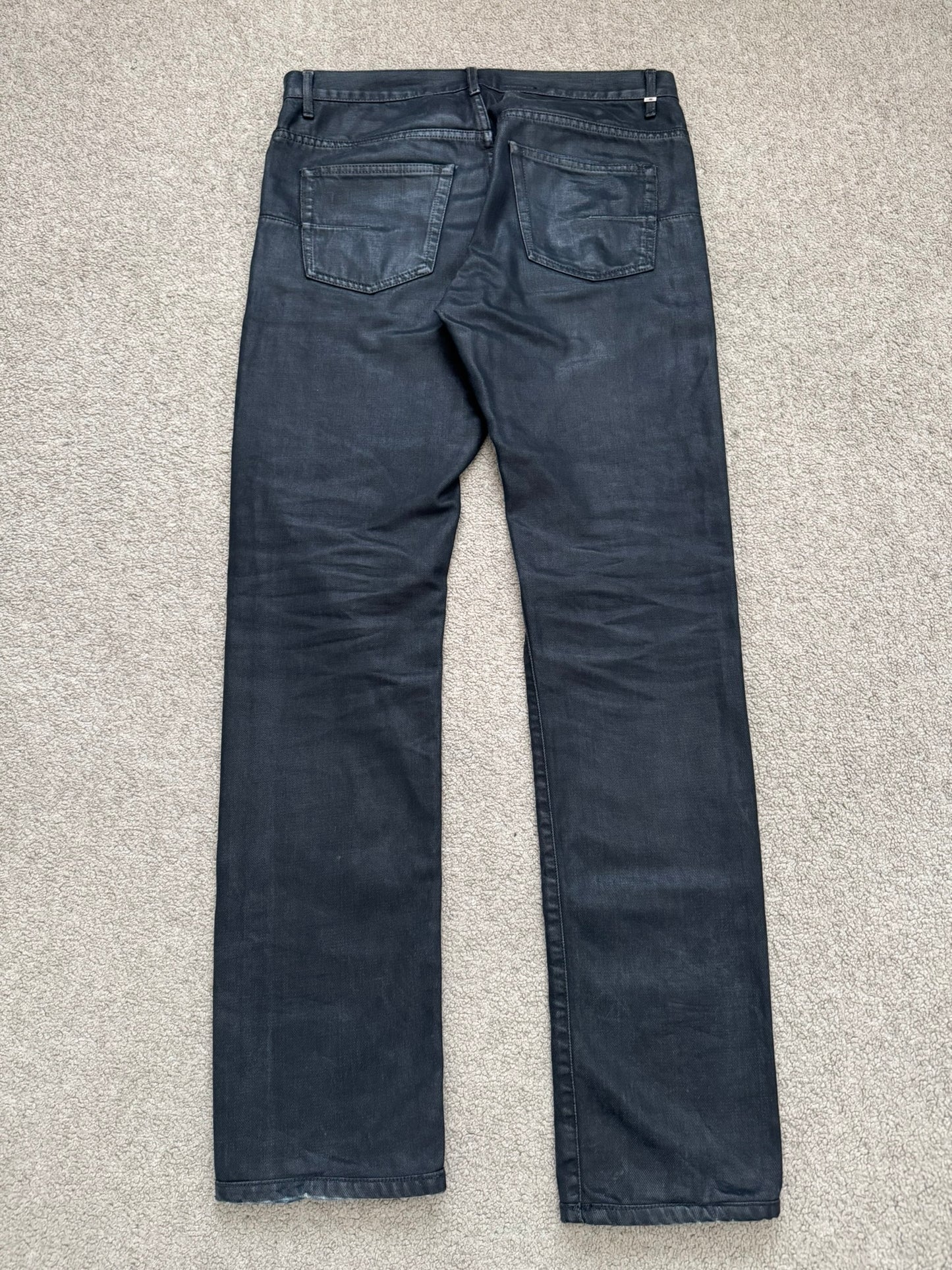 FW14 Dior Homme by Kris Van Assche Black Waxed Blue Denim Jeans