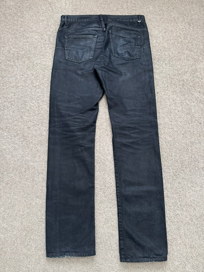 FW14 Dior Homme by Kris Van Assche Black Waxed Blue Denim Jeans
