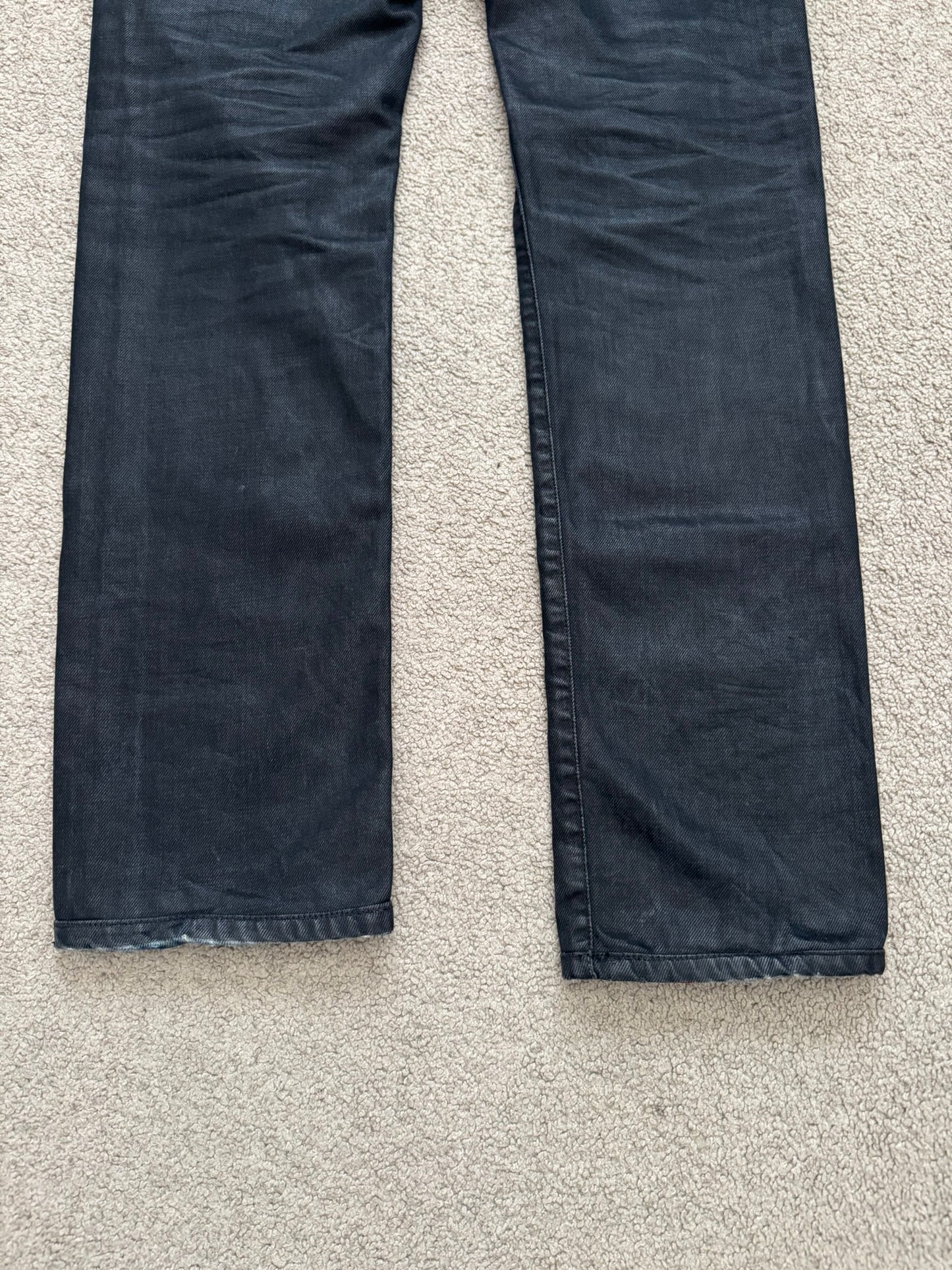 FW14 Dior Homme by Kris Van Assche Black Waxed Blue Denim Jeans