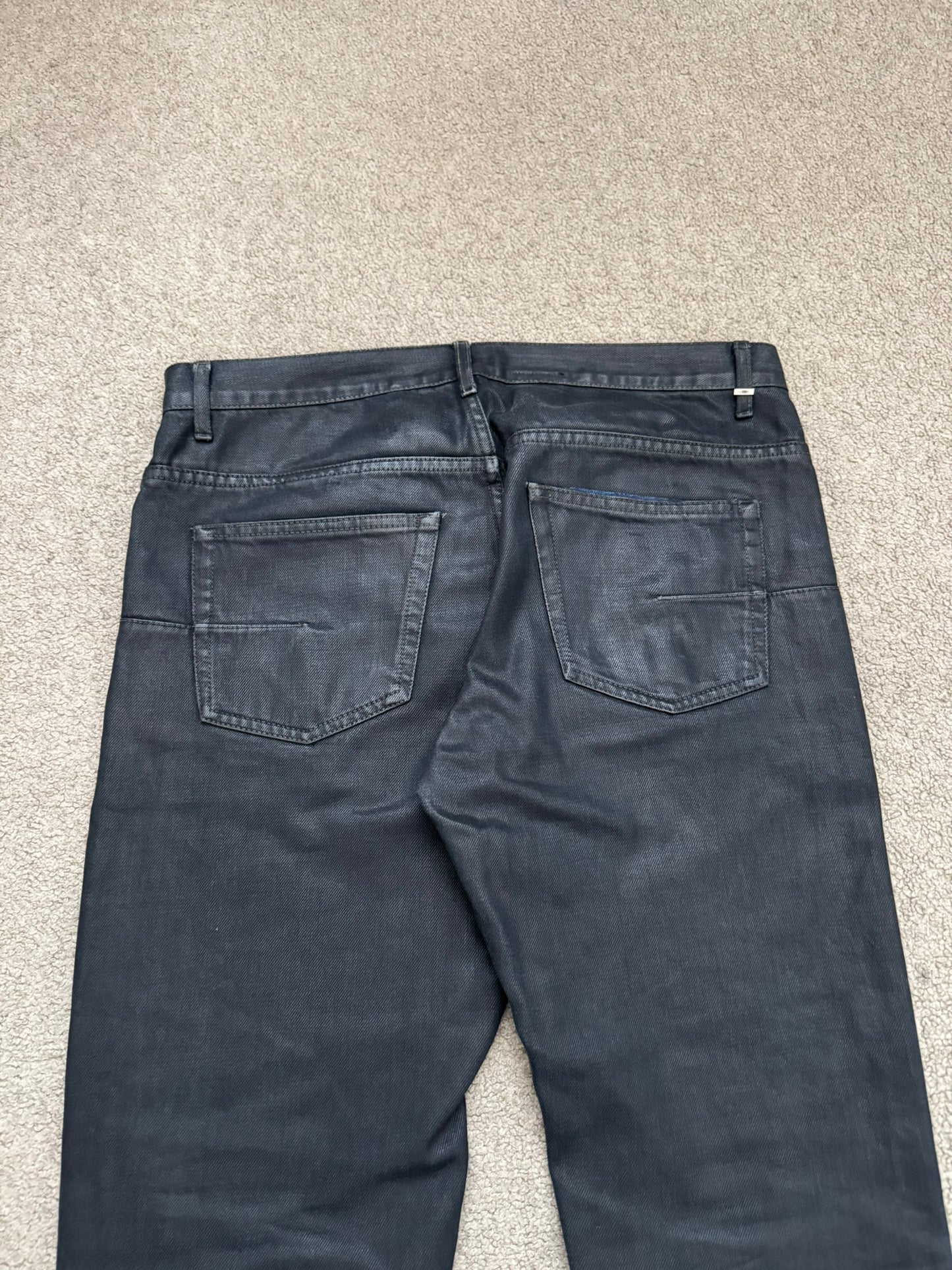 FW14 Dior Homme by Kris Van Assche Black Waxed Blue Denim Jeans