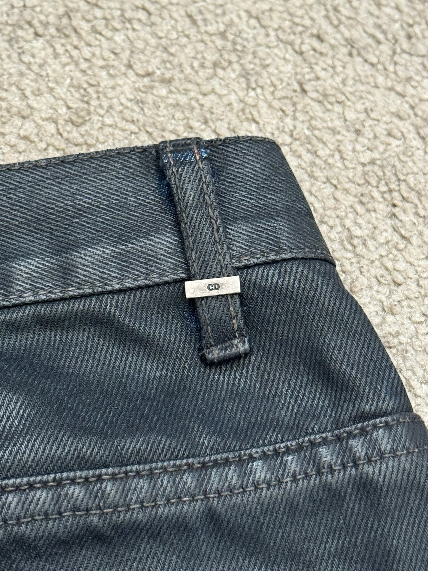 FW14 Dior Homme by Kris Van Assche Black Waxed Blue Denim Jeans