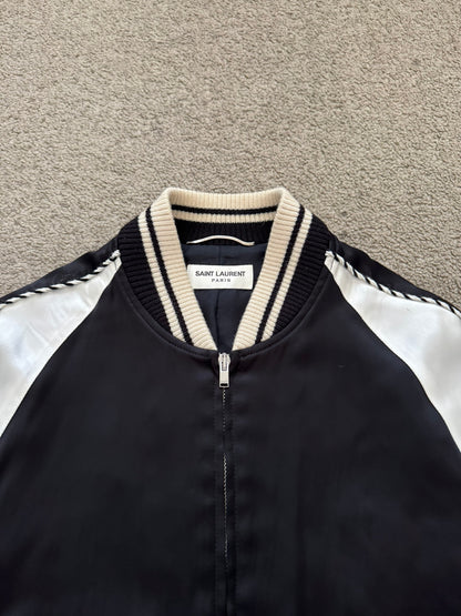 SS14 Saint Laurent by Hedi Slimane Satin Teddy Varsity Bomber Jacket