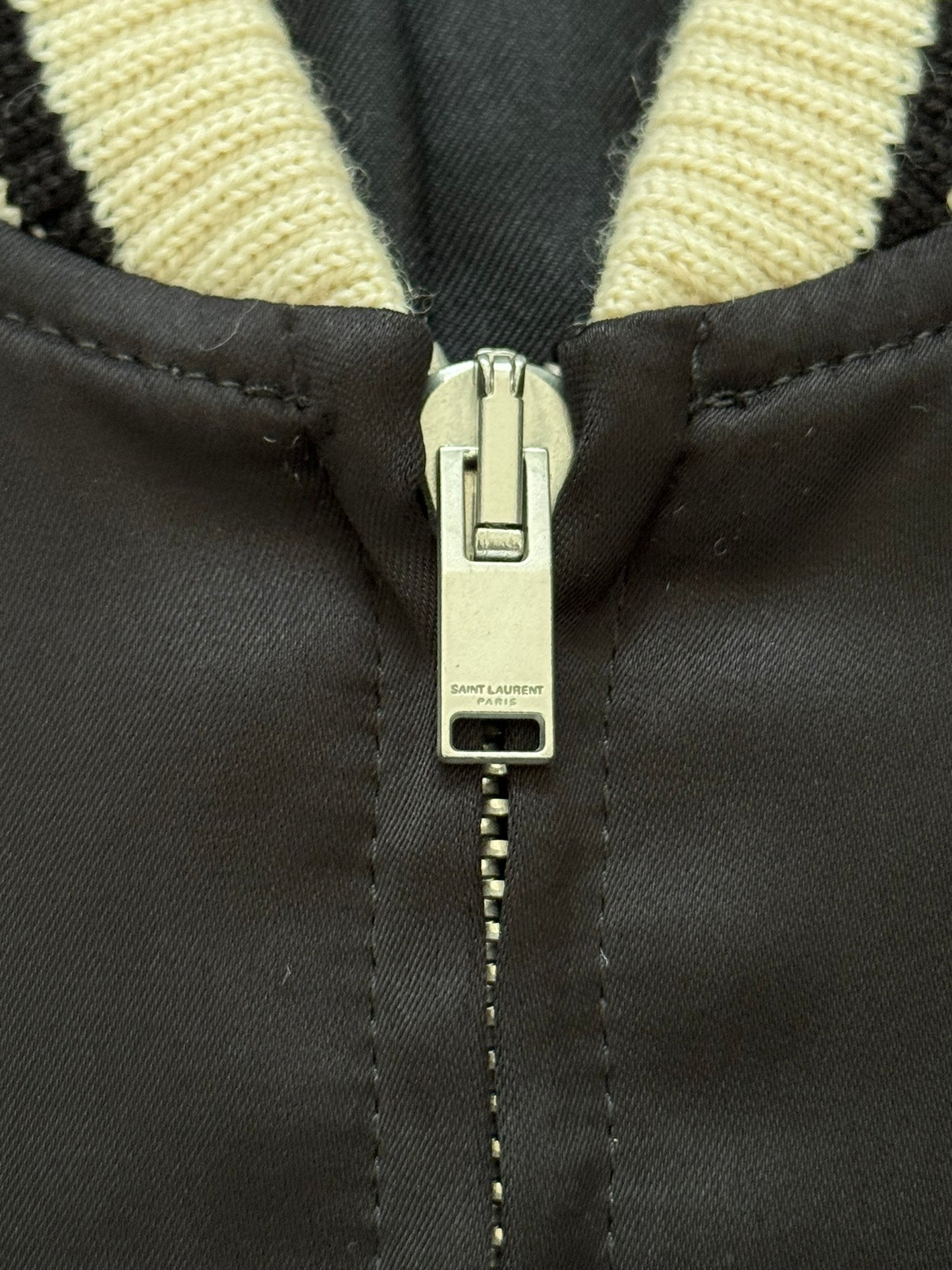 SS14 Saint Laurent by Hedi Slimane Satin Teddy Varsity Bomber Jacket