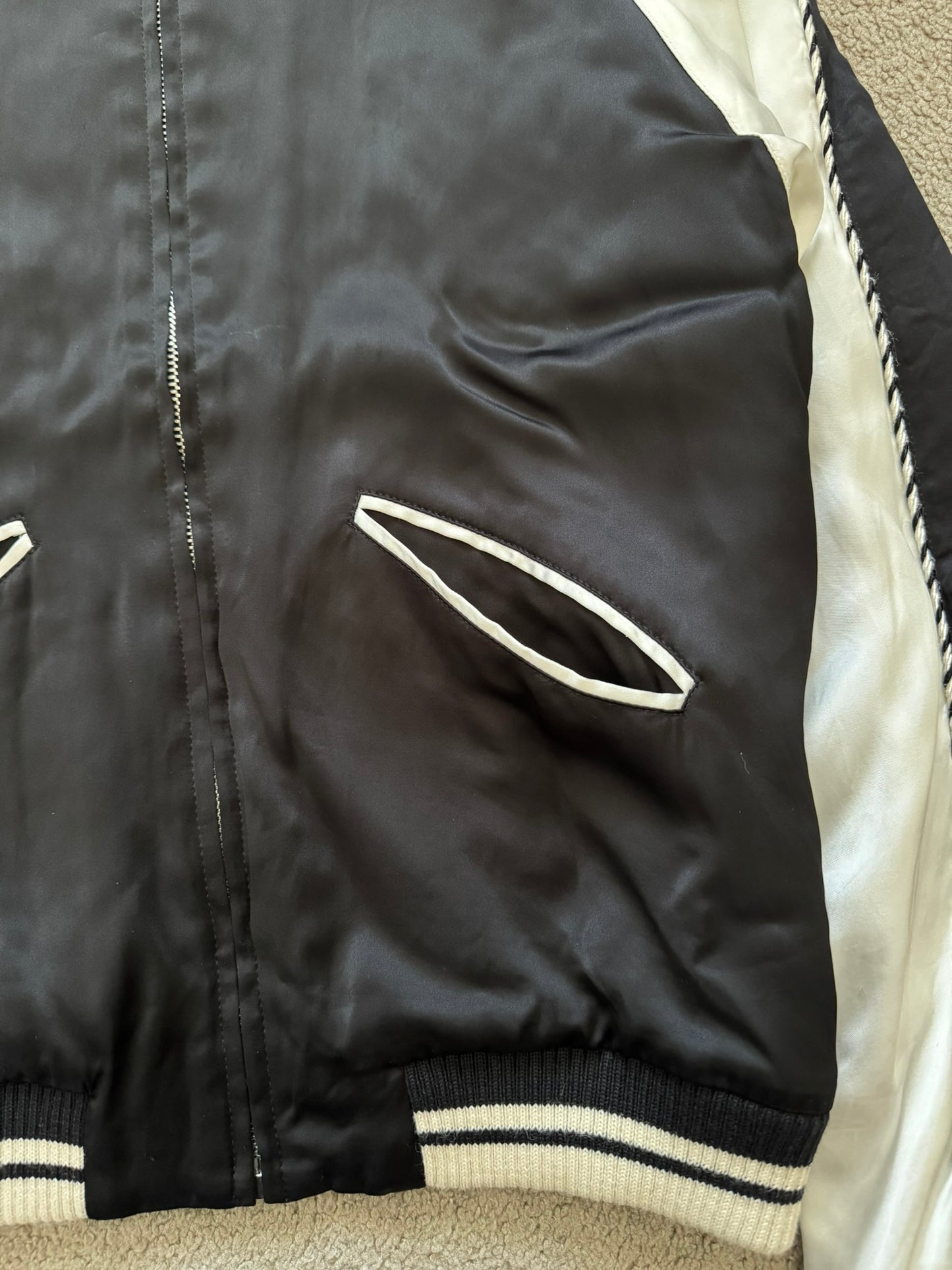 SS14 Saint Laurent by Hedi Slimane Satin Teddy Varsity Bomber Jacket