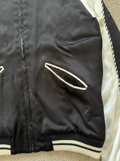 SS14 Saint Laurent by Hedi Slimane Satin Teddy Varsity Bomber Jacket