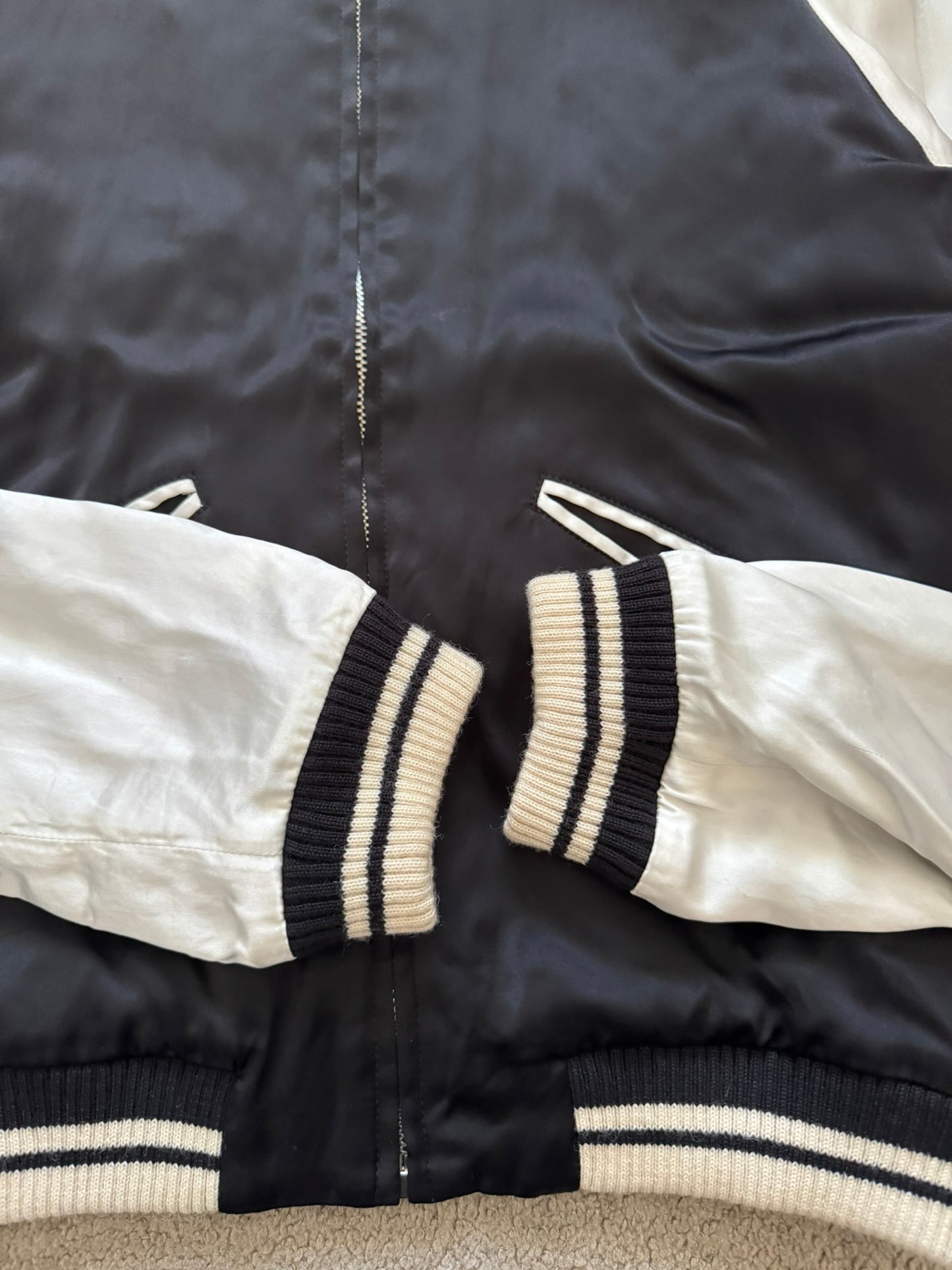 SS14 Saint Laurent by Hedi Slimane Satin Teddy Varsity Bomber Jacket