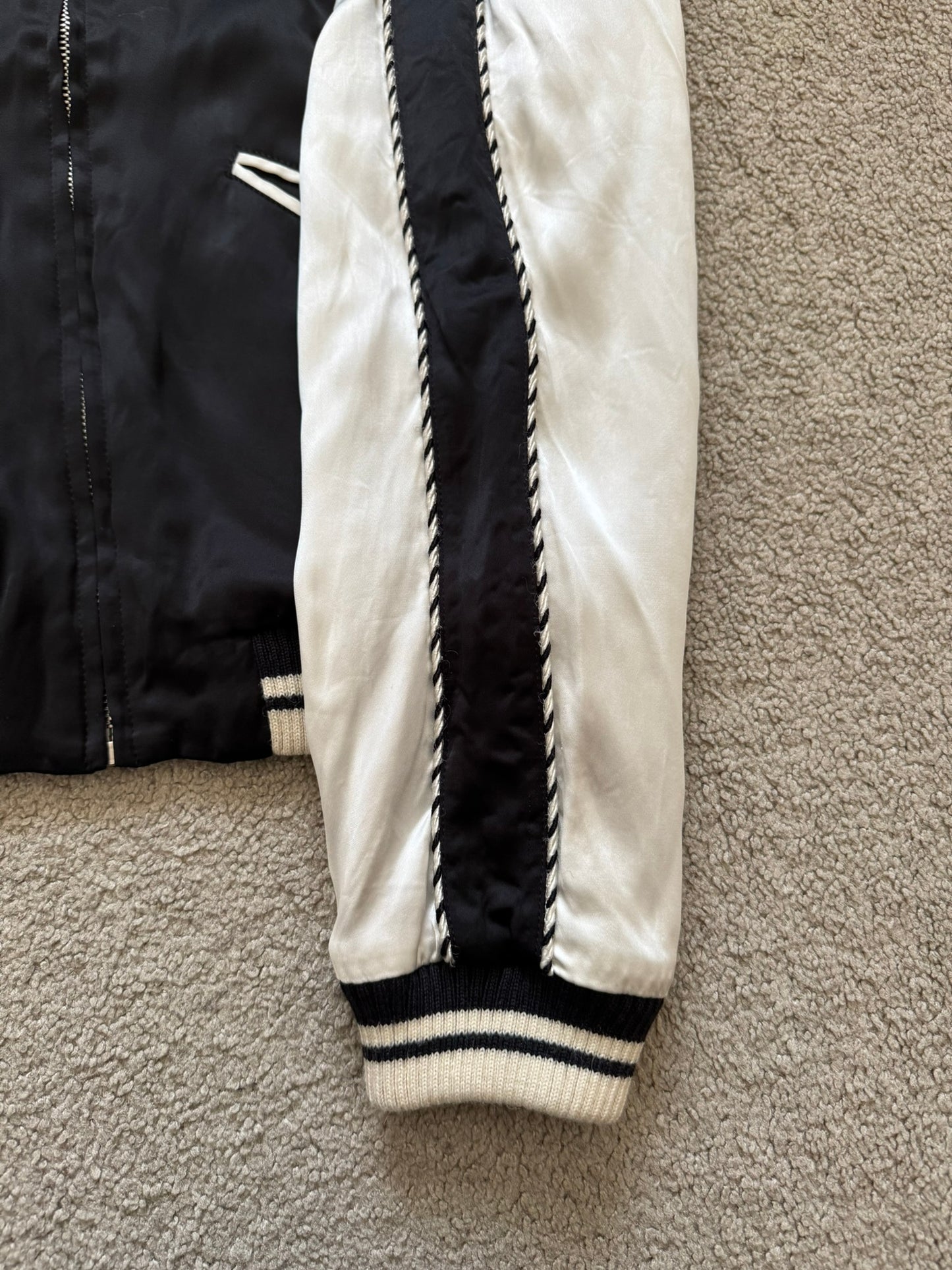 SS14 Saint Laurent by Hedi Slimane Satin Teddy Varsity Bomber Jacket